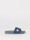 Stella Mccartney Embroidered Denim Slides In Blue