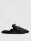 Stella Mccartney Ryder Plush Faux Leather Flat Mules In Dark