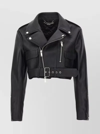 Stella Mccartney Belted Faux Leather Cropped Biker Jacket In Black