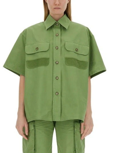 Stella Mccartney Oversized Cotton Canvas Shirt In Green