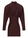 Stella Mccartney Pleated High-neck Long-sleeve Mini Dress In Brown