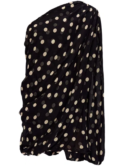 Stella Mccartney Polka-dot Asymmetric Mini Dress In Black With Cream