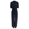 Stella Mccartney Short Sleeve Belted Jumpsuit In Navy Blue Viscose In Blue