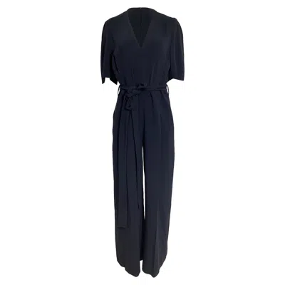 Stella Mccartney Short Sleeve Belted Jumpsuit In Navy Blue Viscose