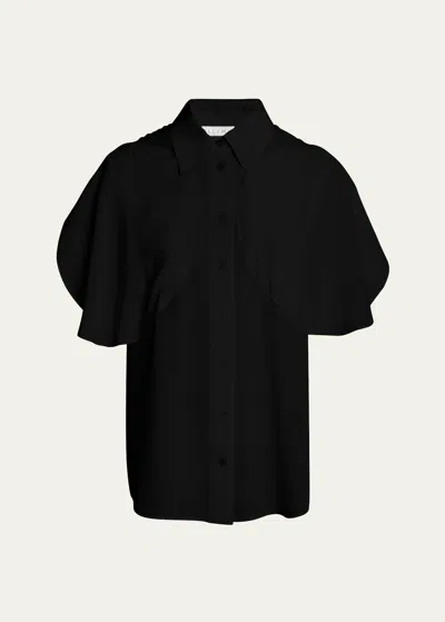 Stella Mccartney Short-sleeve Flared Button-front Blouse In 1000 Black