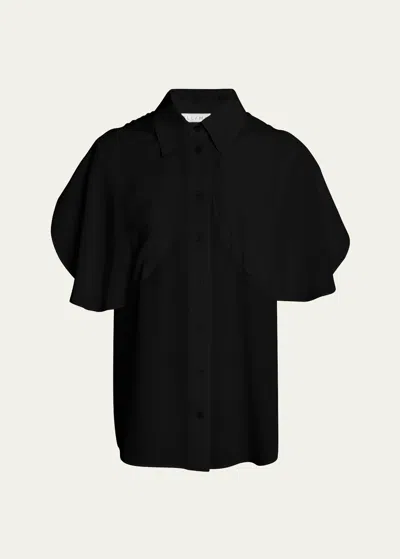 Stella Mccartney Short-sleeve Flared Button-front Blouse In Black