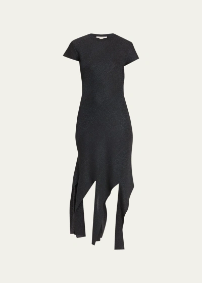 Stella Mccartney Short-sleeve Lurex Knit Asymmetric Dress In 1069 Black Navy