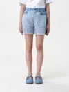 Stella Mccartney Denim Shorts With Frayed Texture And Pockets In Gnawed Blue