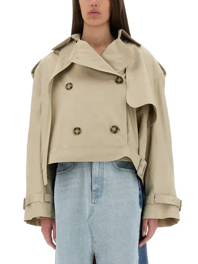Stella Mccartney Short Trench Coat With Belt In Neutral