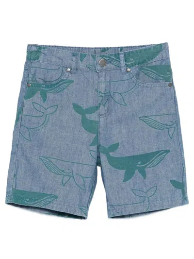 Stella Mccartney Kids' Whale Print Denim Shorts In Blue