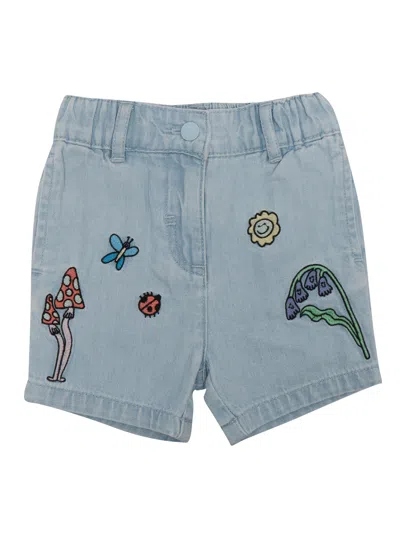 Stella Mccartney Kids' Embroidered Denim Shorts In Light Blue
