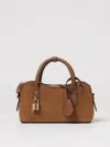 Stella Mccartney Suede Shoulder Bag With Top Handle And Padlock Detail In Neutral