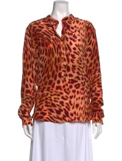 Pre-owned Stella Mccartney Silk Animal Print Blouse In Orange