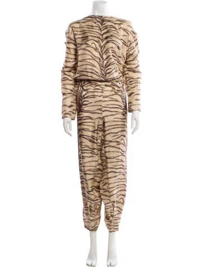 Pre-owned Stella Mccartney Silk Animal Print Jumpsuit In Neutral