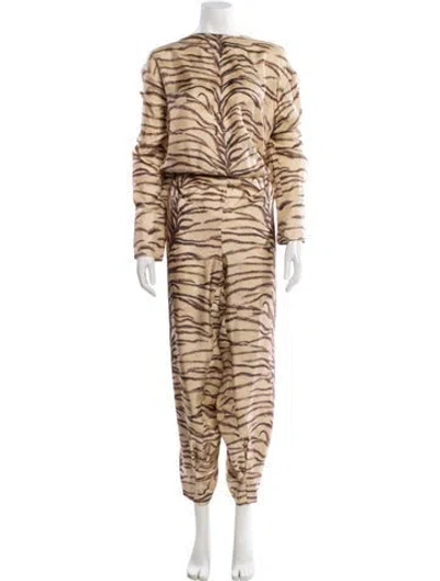 Pre-owned Stella Mccartney Silk Animal Print Jumpsuit In Neutrals