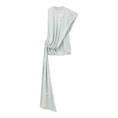 Stella Mccartney Silk Birds Asymmetric Mini Dress In White