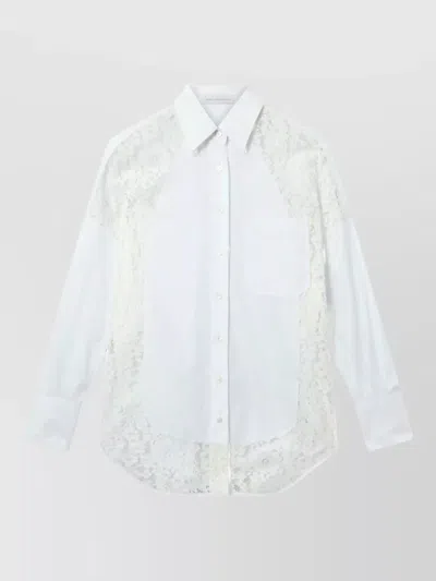 Stella Mccartney Silk Blend Shirt Long Sleeves Lace Pocket In White