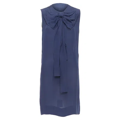 Stella Mccartney Silk Bow Neck Shift Dress In Blue