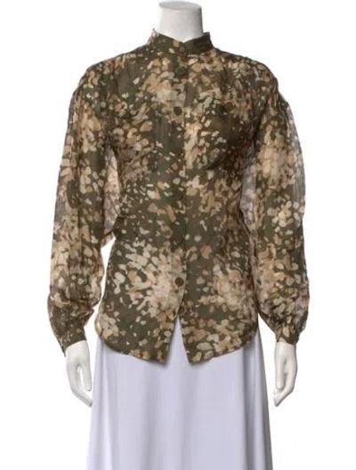 Pre-owned Stella Mccartney Silk Camouflage Print Blouse In Green/neutrals