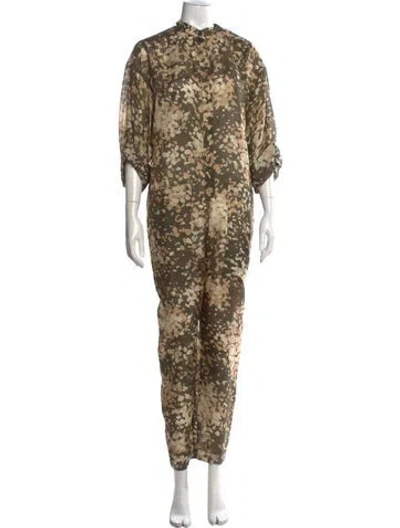 Pre-owned Stella Mccartney Silk Camouflage Print Jumpsuit In Green