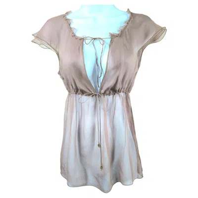 Pre-owned Stella Mccartney Silk Chiffon Layeredempirewaist Beadeddrawstring Blouse 2002 In Gray