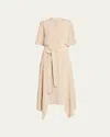 Stella Mccartney Silk Crepe De Chine Midi Dress With Tie Belt In Light Camel