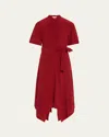 Stella Mccartney Silk Crepe De Chine Midi Dress With Tie Belt In Red