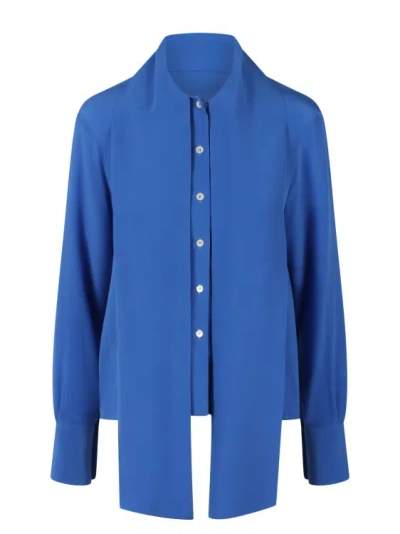 Stella Mccartney Silk Crepe De Chine Pussybow Shirt In Blue