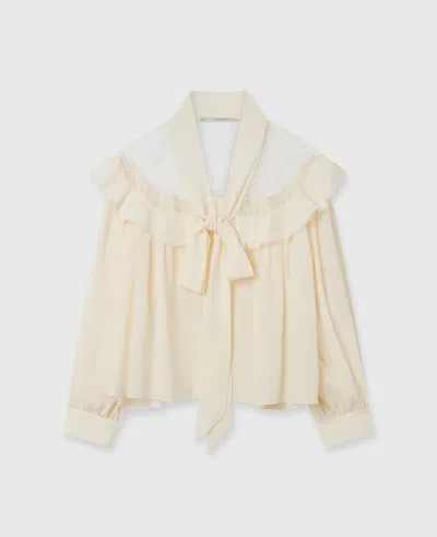 Stella Mccartney Silk Crêpe De Chine Pussybow Shirt In Natural