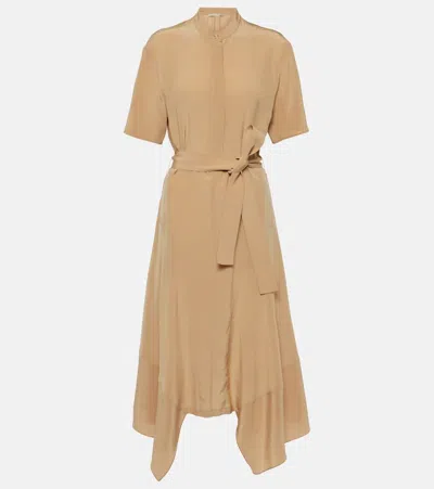 Stella Mccartney Silk Crêpe De Chine Shirt Dress In Beige