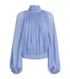 Stella Mccartney Womens Draped High-neck Silk-chiffon Top Periwinkle In Blue