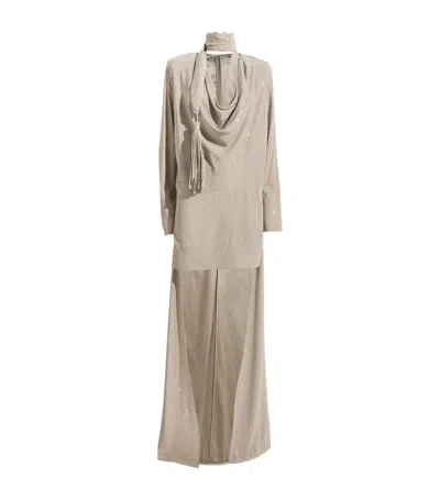 Stella Mccartney Silk Embellished Mini Dress In Light Khaki