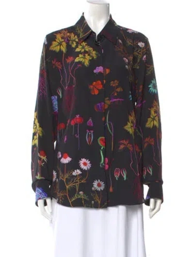 Pre-owned Stella Mccartney Silk Floral Print Blouse In Black
