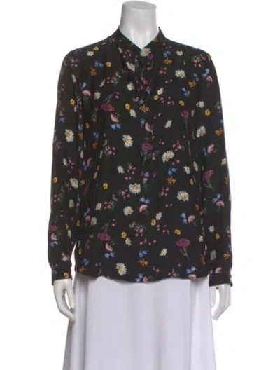 Pre-owned Stella Mccartney Silk Floral Print Blouse In Black