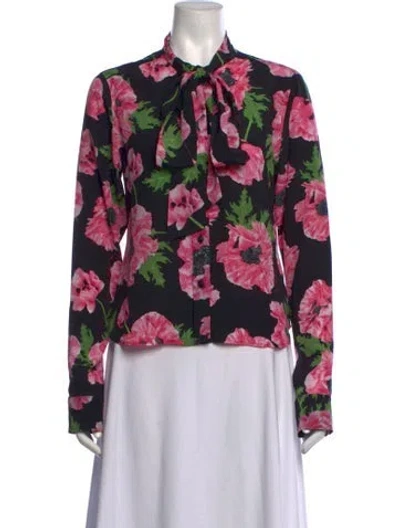 Pre-owned Stella Mccartney Silk Floral Print Blouse In Black