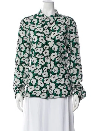 Pre-owned Stella Mccartney Silk Floral Print Blouse In Blue