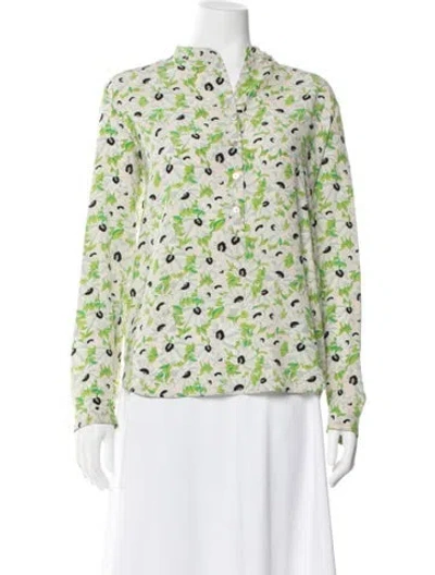 Pre-owned Stella Mccartney Silk Floral Print Blouse In Green