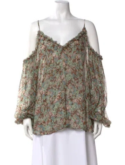Pre-owned Stella Mccartney Silk Floral Print Blouse In Green