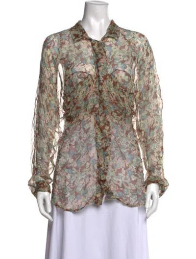 Pre-owned Stella Mccartney Silk Floral Print Blouse In Green