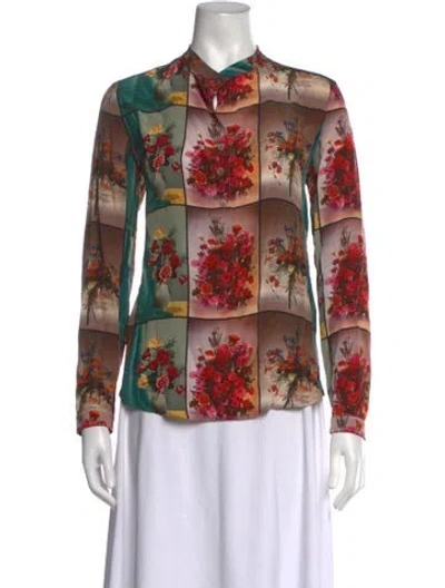 Pre-owned Stella Mccartney Silk Floral Print Blouse In Green