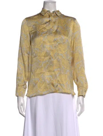 Pre-owned Stella Mccartney Silk Floral Print Blouse In Grey/yellow