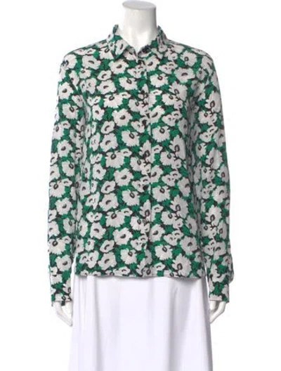 Pre-owned Stella Mccartney Silk Floral Print Button-up Top In Green