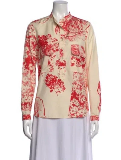 Pre-owned Stella Mccartney Silk Floral Print Button-up Top In Neutral
