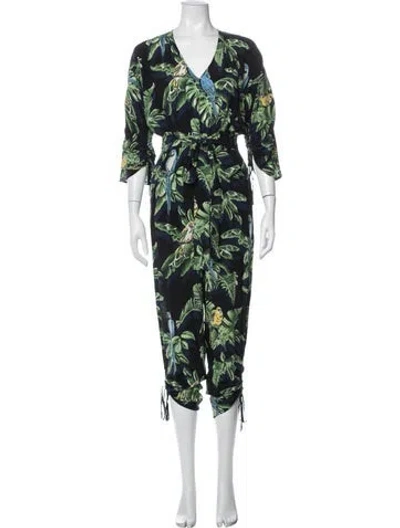 Pre-owned Stella Mccartney Silk Floral Print Jumpsuit In Blue