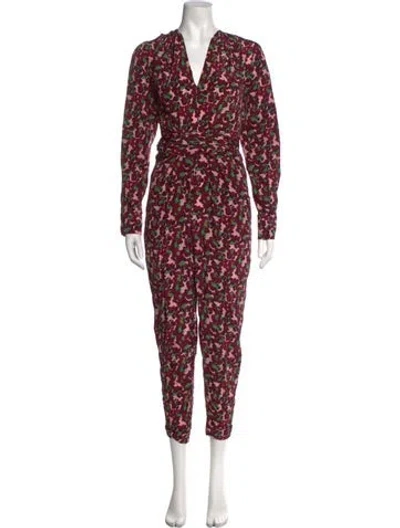 Pre-owned Stella Mccartney Silk Floral Print Jumpsuit In Burgundy/pink