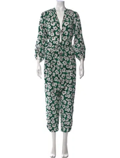 Pre-owned Stella Mccartney Silk Floral Print Jumpsuit In Green