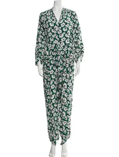 Pre-owned Stella Mccartney Silk Floral Print Jumpsuit In Green