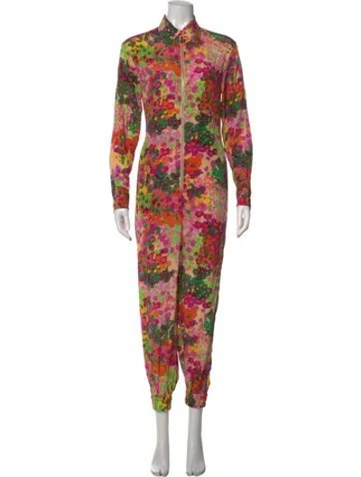Pre-owned Stella Mccartney Silk Floral Print Jumpsuit In Yellow