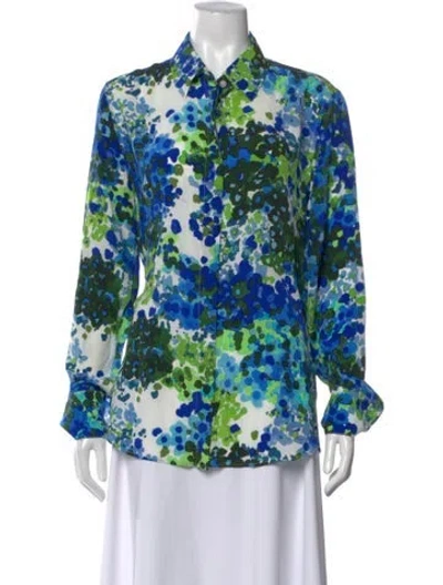 Pre-owned Stella Mccartney Silk Floral Print Top In Blue