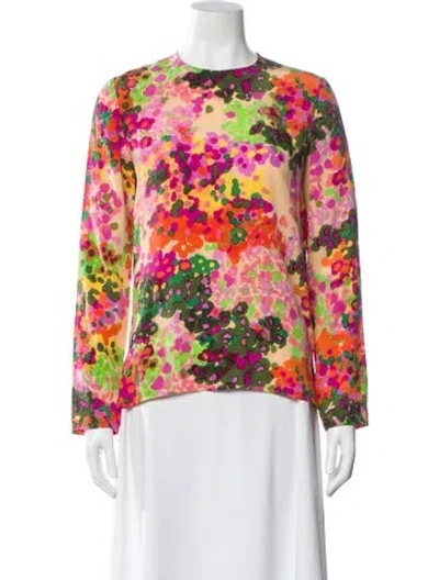 Pre-owned Stella Mccartney Silk Floral Print Top In Yellow